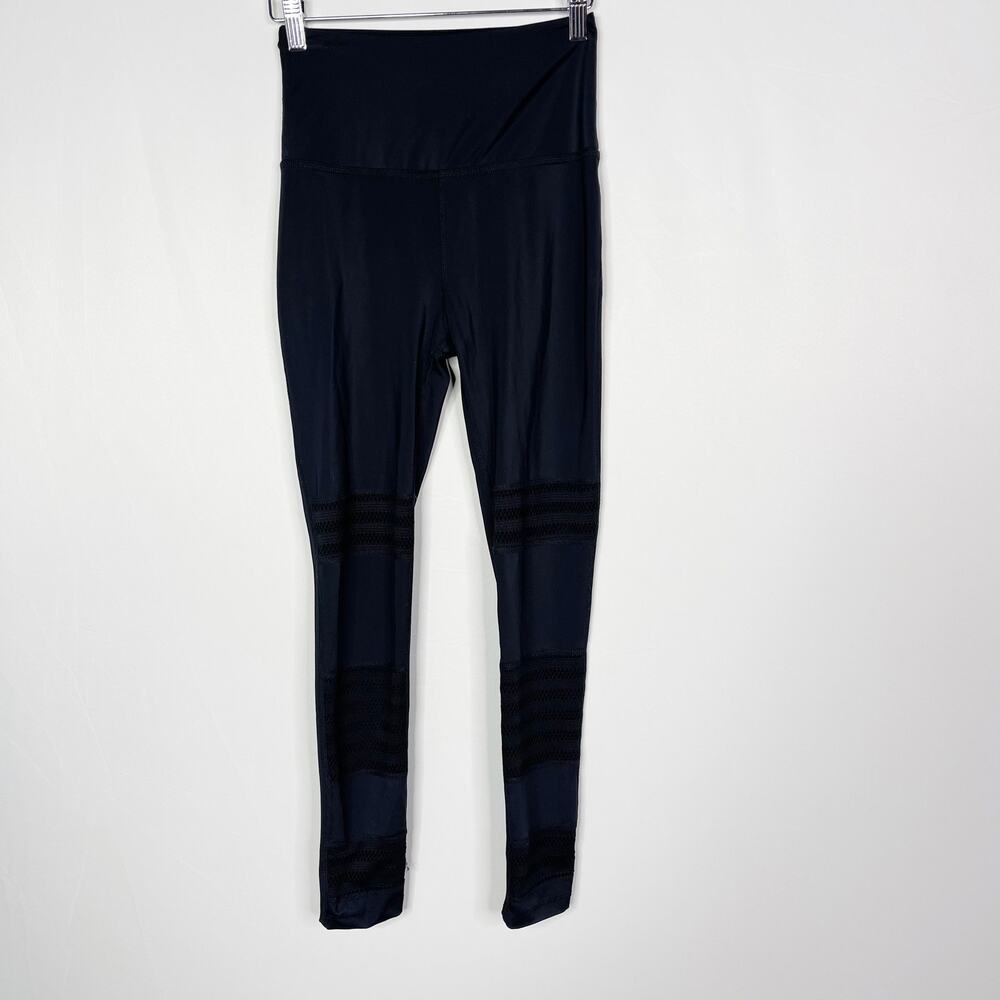 Beyond Yoga Small S Black Mesh Striped Pieced Leggings Workout High Rise Womens